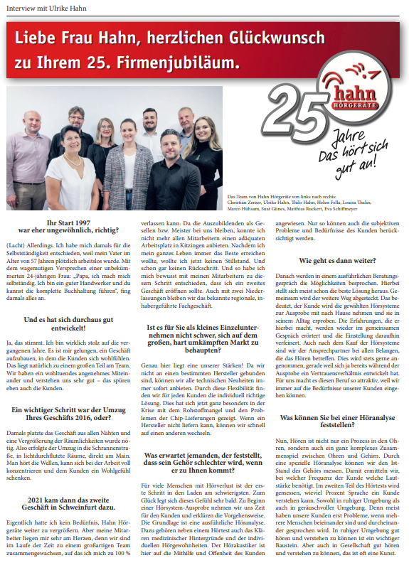 25 Jahre Hahn Hörgeräte, Interview